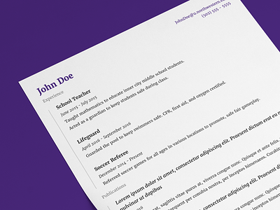 Simple Serif Resume clean cv purple resume serif simple
