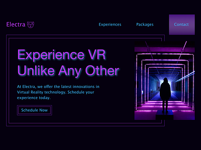 Electra VR hero section homepage neon purple virtual reality virtualreality vr web design