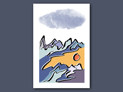 Oasis beginner cloud color block desert design illustration linework mountains print design procreate sun watercolor