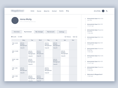My schedule wireframe account calendar education event layout learning notification ui web