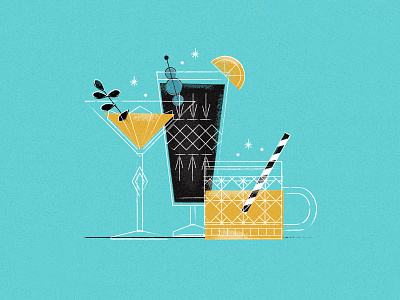 Retro Drinks blue drinks elegant glass illustration minimal minimalistic monochromatic party retro texture vintage yellow