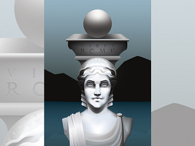 Rome - Full Destination Poster destination poster illustrator marble bust mesh tool monochromatic portrait visit rome