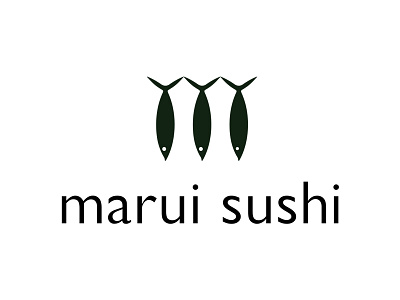 Marui Sushi - Logo Design fish logo mark one color logo simple sushi