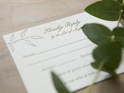 Letterpress Wedding RSVP botanical eucalyptus green leaves letterpress letterpress wedding rsvp one color wedding wedding invitation suite wedding rsvp