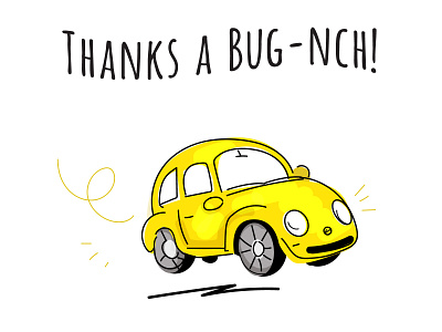 VW Beetle car card caricature hippie illustration pun thank you card vector vw beetle vw bug yellow
