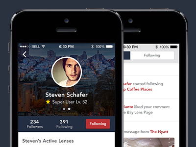 1App - Profile + Feed + New Color app avenir blue button clean feed flat minimal mobile profile red san francisco
