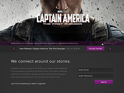 M-GO App Comp button dark feature featured form pagination purple tout typography ui web design website