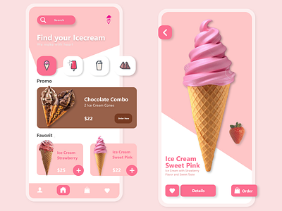 Ice Cream icecream mobile app design mobile ui pink strawberry ui uidesign