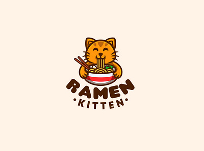 Cat and Ramen Mascot logo design cartoon cat character cute design food logo mascot modern pet ramen shop simple