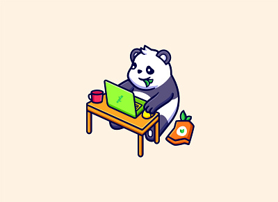 Cute panda on laptop cartoon character illustration animal bear branding business cartoon character computer cute design freelance illustration laptop logo mammal mascot panda vector work