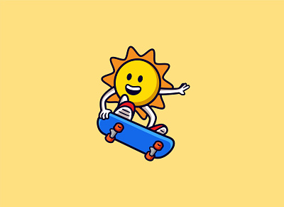 Cute sun on skateboard cartoon character illustration board branding cartoon character cute design illustration light logo mascot skateboard skateboarding sport sun vector