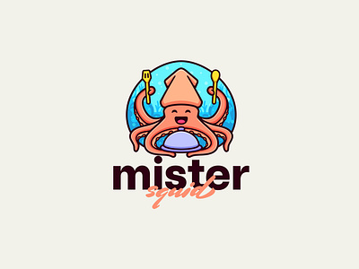 Squid chef cartoon mascot logo design