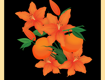 Orange (Clementine #1) citrus floral illustration lily orange textured wallpaper