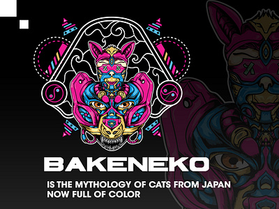 bakeneko animal animation art design fairy tale flat illustration illustrator tshirt art type vector web