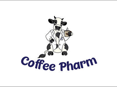 Coffee Pharm animal logo coffee shop logo cow logo logo design mascot logo vector