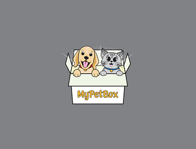 Cat- Dog In A Box adorable animal animal logo cartoon logo cat dog dog logo doggy dribbble friends happy illustration kitten logo design mascot logo pet logo pet shop logo pet store logo playful playfull