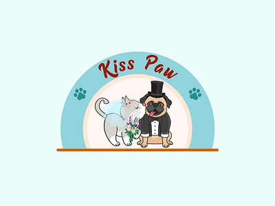 Cat Dog Wedding Kiss animal logo bride and groom cartoon logo cat cat bride cute design dog dog groom dog logo illustration logo design lovely mascot logo pet shop logo pug romance wedding wedding kiss