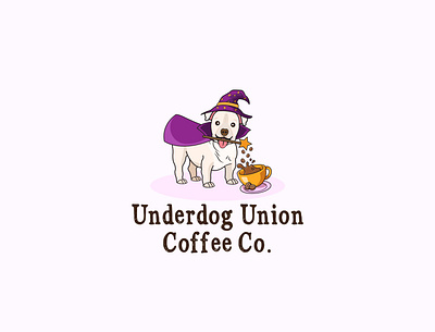 Dog Magician animal logo bulldog cartoon logo coffee coffeeshoplogo design dog logo illustration logo design magician magician dog mascot logo pet shop logo white bulldog