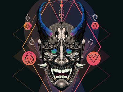 Hannya mayhem mask art design hannya illustration mask vector