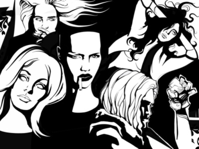 main evil girls art black white bw comic art comics digitalart illustration portrait portrait art portrait illustration sketch vector