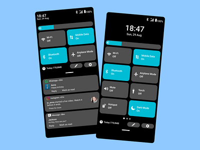 Notification and Control panel android control panel design ios mobile app mobile design notification status bar ui