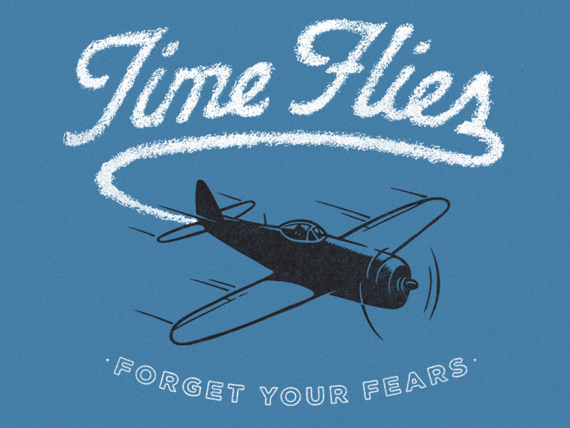 Time Flies airplane flying smoke typography