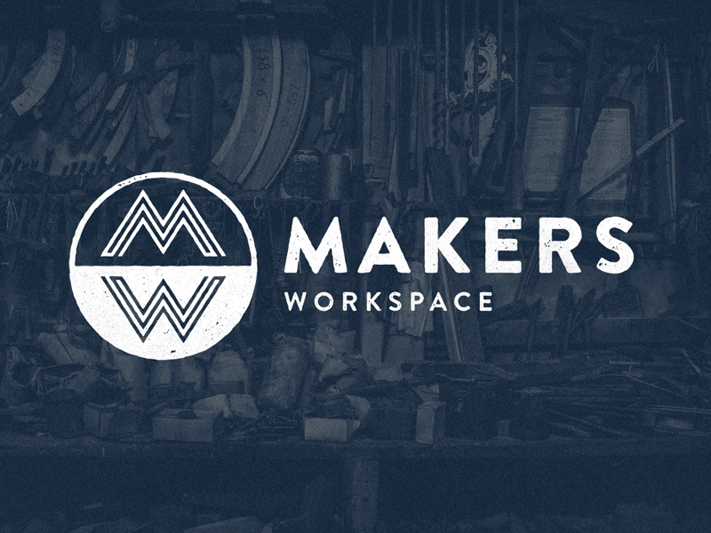 Makers Workspace branding circle logo mark reflection wordmark