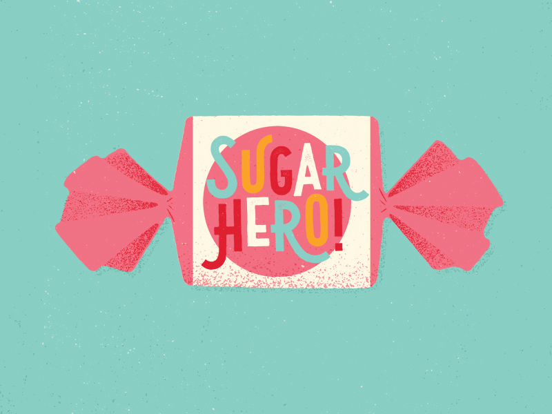 SugarHero! branding colors fun handmade lettering logo typography