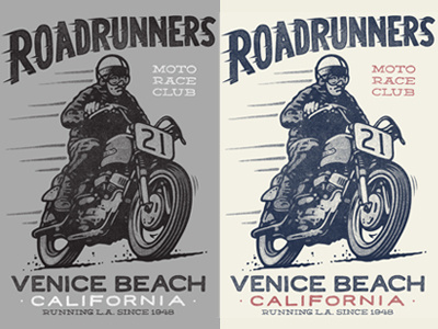 Roadrunners, color options california classic design illustration motorcycle t shirt