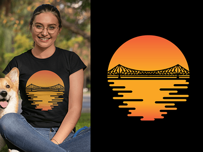 Howrah by the Dawn Abstract T Shirt Design dawn dusk howrah howrah bridge illustration illustration design illustration digital illustrations kolkata river riverside scenery silhouette