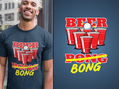 Beer Pong/Bong Illustration Fun T Shirt