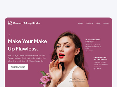 Daneart Makeup Studio - Hero Section MUA app beautiful website branding design makeup makeup artist makeup website typography ui ux web woman woman website
