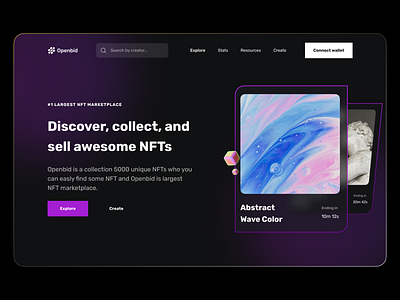 Openbid - NFT Hero Section app clean design graphic design minimalist nft nft marketplace nft website ui web