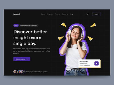 Spooked - Hero Section Exploration 🎙 animation app clean design landingpage minimalist podcast podcast landing page podcast website podcaster podcasting radio ui ux web web ui