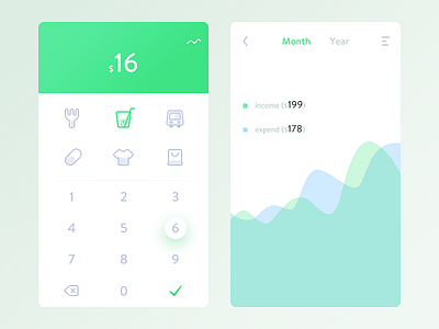 BookKeeping app balance bookkeeping daily ui distribution expend green income save simple ui ux