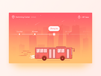 Bus Positioning app bus city daily ui illustration location pink position time ui ux