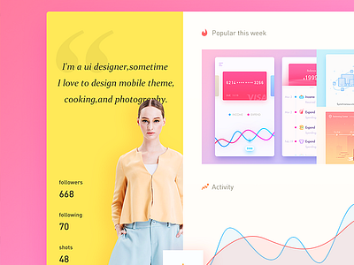 Profile app clean daily ui pink profile ui ux yellow