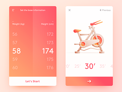 Fitness Data Record app clean color daily ui fitness illustration orange set simple spinning ui ux