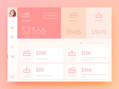 Wallet app balance clean color daily ui expend income pink simple ui ux wallet