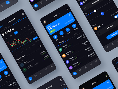 Crypto wallet - mobile app app app design bitcoin black theme blockchain concept crypto cryptocurrency design system ethereum finance app mobile nft payment price token trading ui user interface wallet