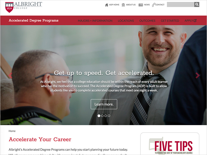 Albright Accelerated Degree Programs website by Tim Ogline on Dribbble