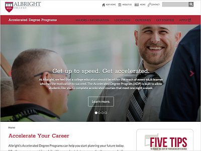 Albright Accelerated Degree Programs website bootstrap front end development higher education marketing responsive web design website design