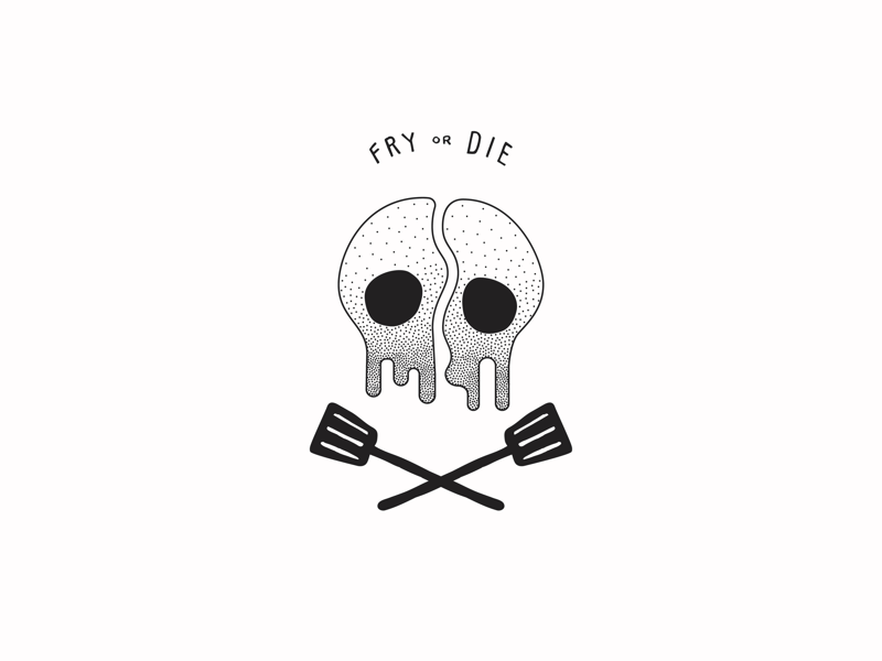 Fry or Die fry die skull crossbones eggs line art illustration