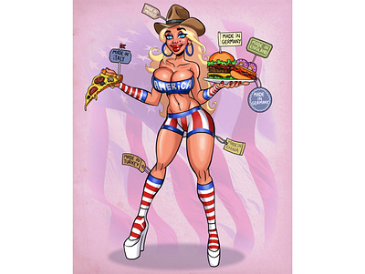 4th of july america american art artwork bikini characterdesign digitalart digitaldrawing donuts drawing hamburger hotdog illustration pizza