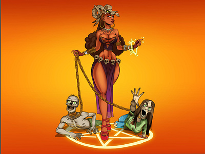 Voodoo Queen art artwork chains characterart characterdesign digitalart digitaldrawing drawing gold illustration queen voodoo zombies