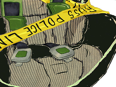 A Desperate Choice - WIP car seat illustration police tape work in progress