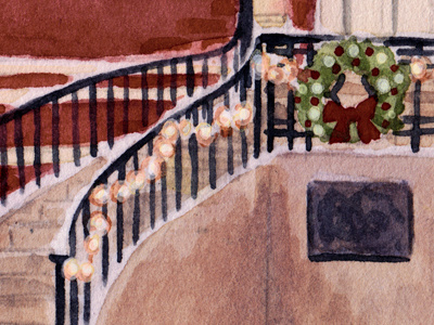 Christmas at Taylor Hall christmas christmas card gouache hastings college illustration taylor hall