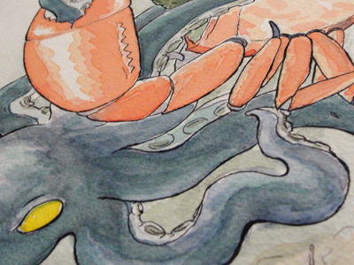 Kaiju Painting WIP crab illustration kaiju painting squid watercolor work in progress