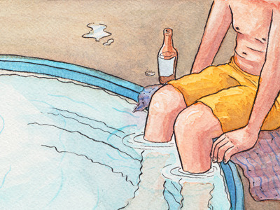 Submerged hot tub illustration painting watercolor