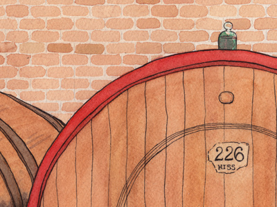 Painting for DaVinci Wine Storyteller Experience barrel davinci illustration painting watercolor wine
